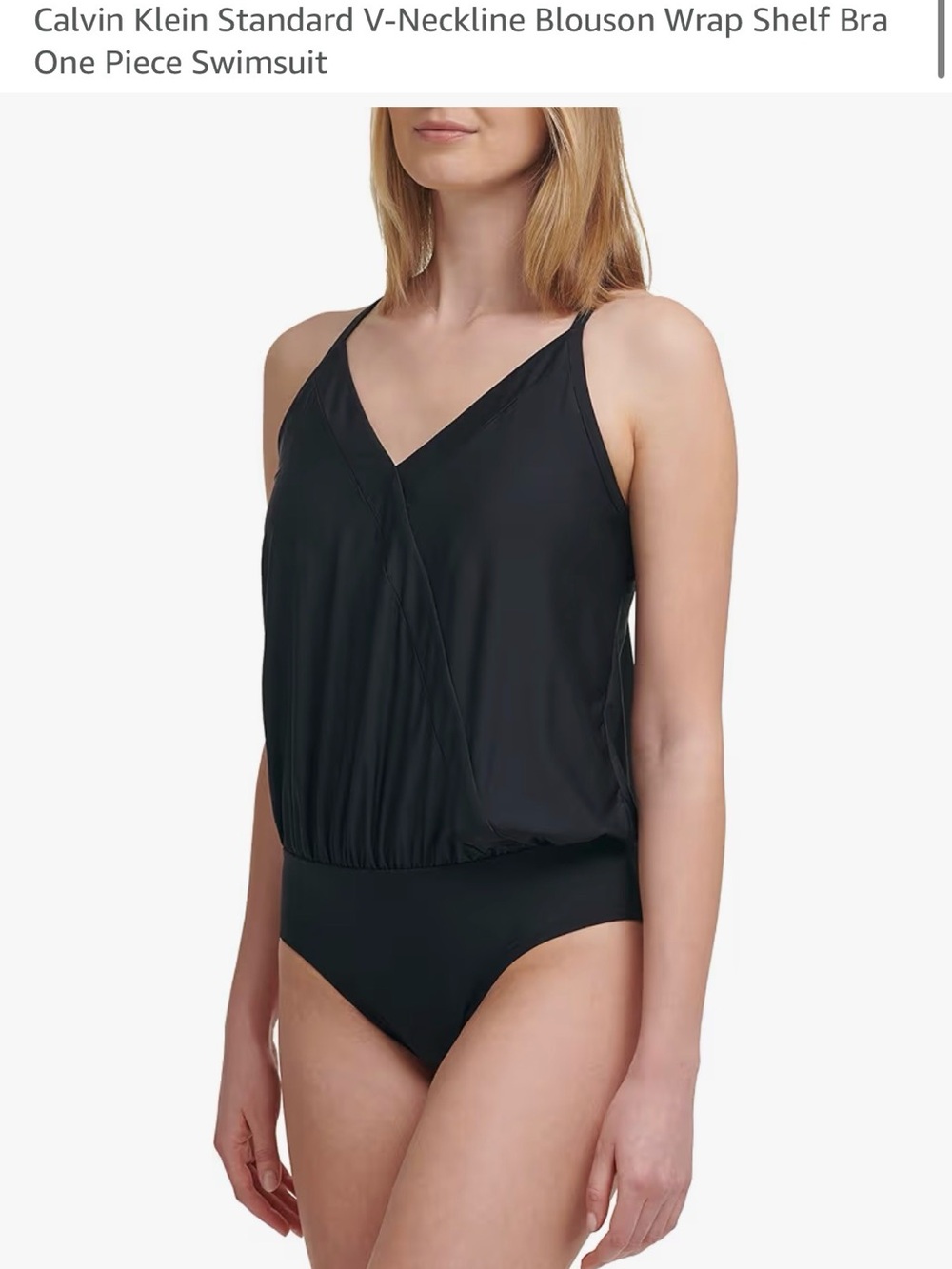Calvin Klein Black V-Neck Blouson Wrap One-Piece Swimsuit